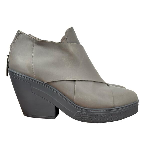 Eileen Fisher Boots Wedge Cosmo Boot Leather 8 Womens Gray Art To Wear Lagenlook - Picture 1 of 14